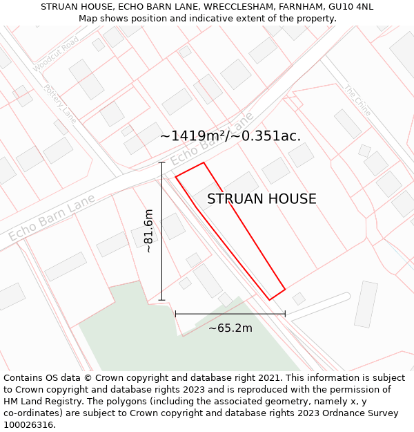 STRUAN HOUSE, ECHO BARN LANE, WRECCLESHAM, FARNHAM, GU10 4NL: Plot and title map