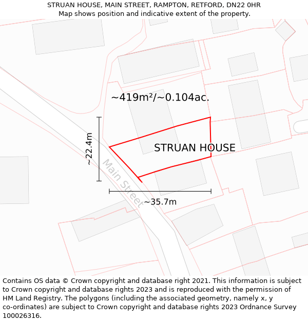 STRUAN HOUSE, MAIN STREET, RAMPTON, RETFORD, DN22 0HR: Plot and title map