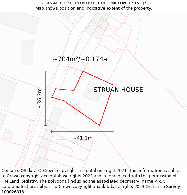 STRUAN HOUSE, PLYMTREE, CULLOMPTON, EX15 2JX: Plot and title map