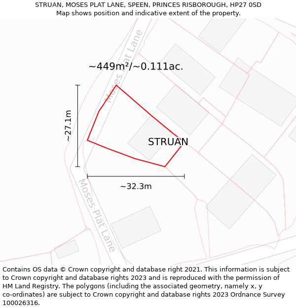 STRUAN, MOSES PLAT LANE, SPEEN, PRINCES RISBOROUGH, HP27 0SD: Plot and title map