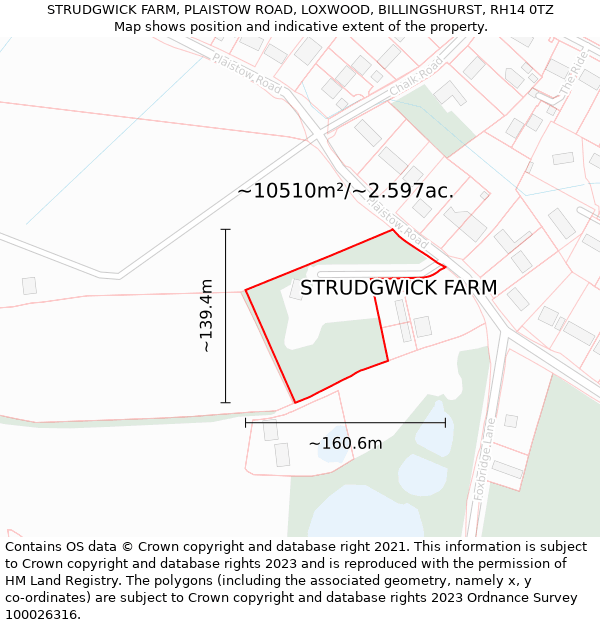 STRUDGWICK FARM, PLAISTOW ROAD, LOXWOOD, BILLINGSHURST, RH14 0TZ: Plot and title map