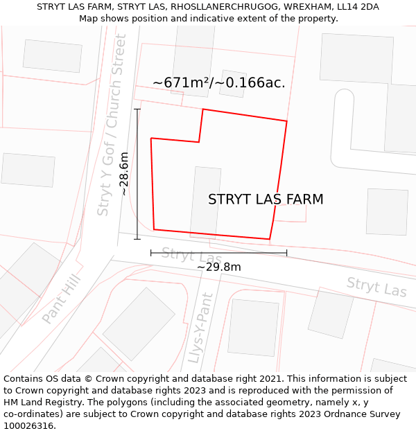 STRYT LAS FARM, STRYT LAS, RHOSLLANERCHRUGOG, WREXHAM, LL14 2DA: Plot and title map