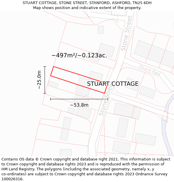 STUART COTTAGE, STONE STREET, STANFORD, ASHFORD, TN25 6DH: Plot and title map