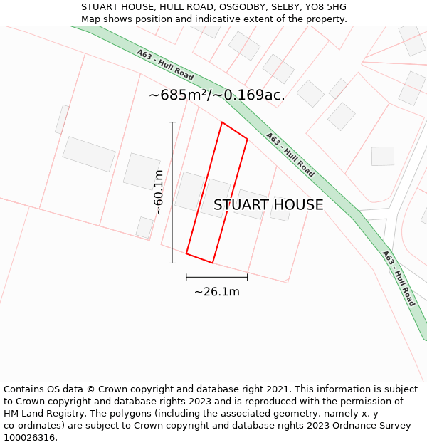 STUART HOUSE, HULL ROAD, OSGODBY, SELBY, YO8 5HG: Plot and title map