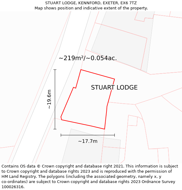 STUART LODGE, KENNFORD, EXETER, EX6 7TZ: Plot and title map