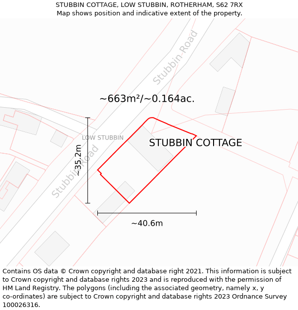 STUBBIN COTTAGE, LOW STUBBIN, ROTHERHAM, S62 7RX: Plot and title map