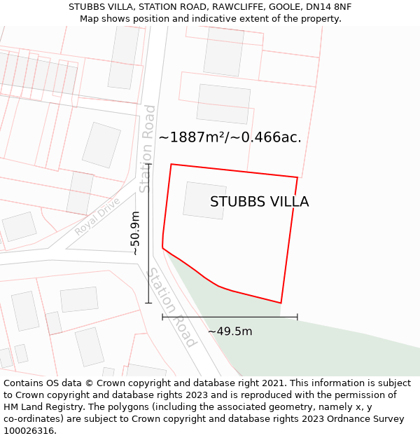 STUBBS VILLA, STATION ROAD, RAWCLIFFE, GOOLE, DN14 8NF: Plot and title map