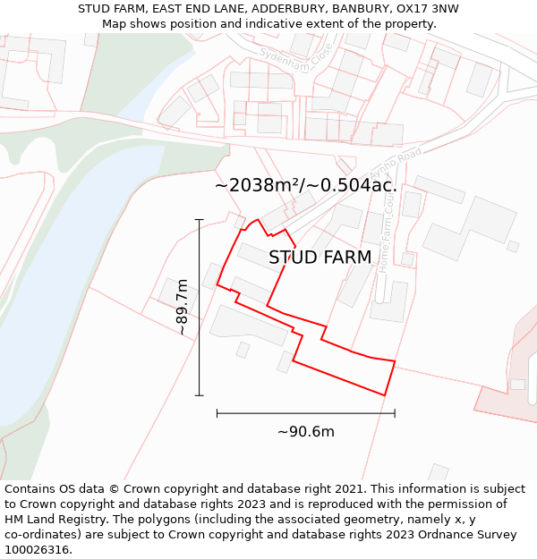 STUD FARM, EAST END LANE, ADDERBURY, BANBURY, OX17 3NW: Plot and title map