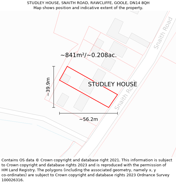 STUDLEY HOUSE, SNAITH ROAD, RAWCLIFFE, GOOLE, DN14 8QH: Plot and title map