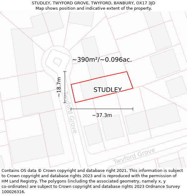 STUDLEY, TWYFORD GROVE, TWYFORD, BANBURY, OX17 3JD: Plot and title map