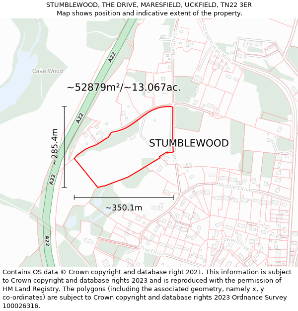 STUMBLEWOOD, THE DRIVE, MARESFIELD, UCKFIELD, TN22 3ER: Plot and title map