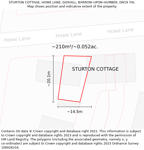 STURTON COTTAGE, HOWE LANE, GOXHILL, BARROW-UPON-HUMBER, DN19 7HL: Plot and title map