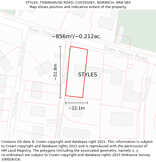 STYLES, TOWNHOUSE ROAD, COSTESSEY, NORWICH, NR8 5BX: Plot and title map