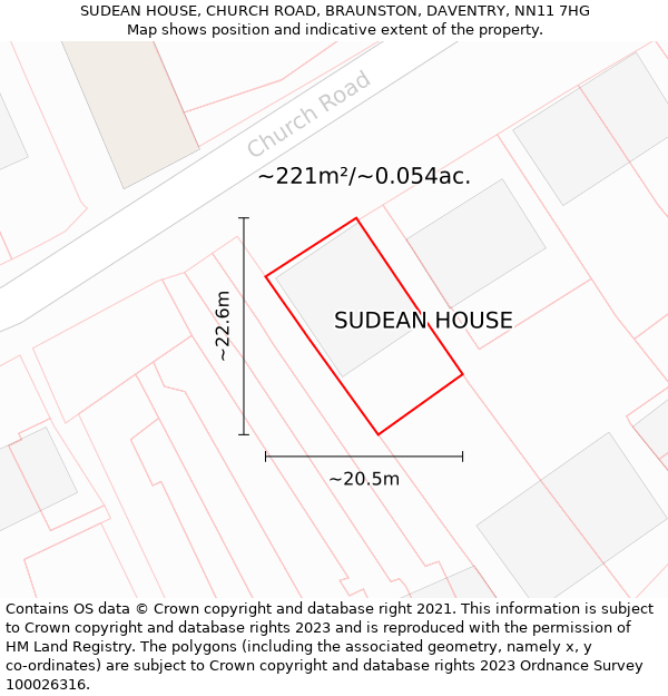 SUDEAN HOUSE, CHURCH ROAD, BRAUNSTON, DAVENTRY, NN11 7HG: Plot and title map