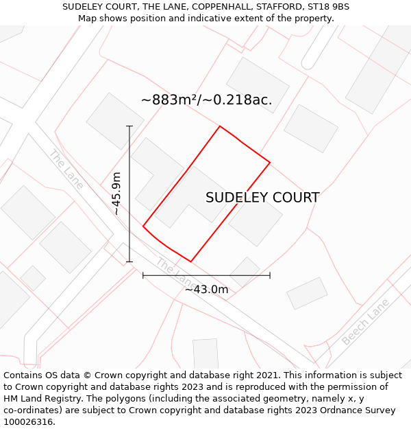 SUDELEY COURT, THE LANE, COPPENHALL, STAFFORD, ST18 9BS: Plot and title map