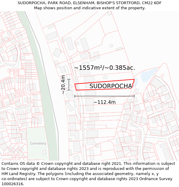 SUDORPOCHA, PARK ROAD, ELSENHAM, BISHOP'S STORTFORD, CM22 6DF: Plot and title map