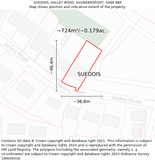 SUEDOIS, VALLEY ROAD, SAUNDERSFOOT, SA69 9BP: Plot and title map