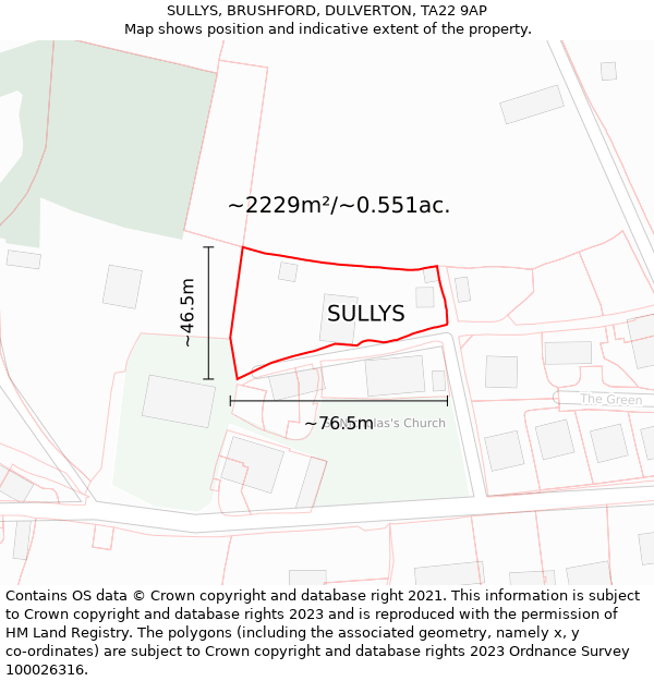 SULLYS, BRUSHFORD, DULVERTON, TA22 9AP: Plot and title map