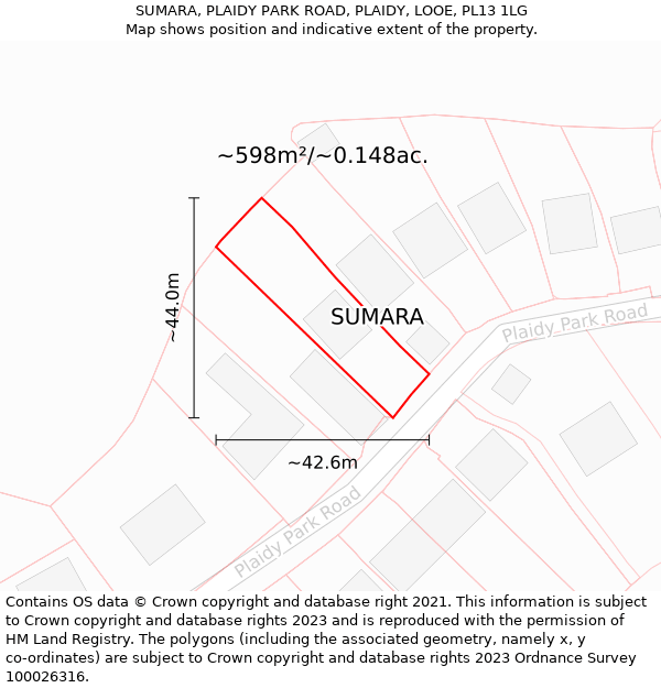 SUMARA, PLAIDY PARK ROAD, PLAIDY, LOOE, PL13 1LG: Plot and title map