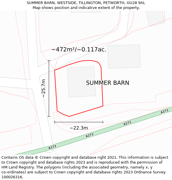 SUMMER BARN, WESTSIDE, TILLINGTON, PETWORTH, GU28 9AL: Plot and title map