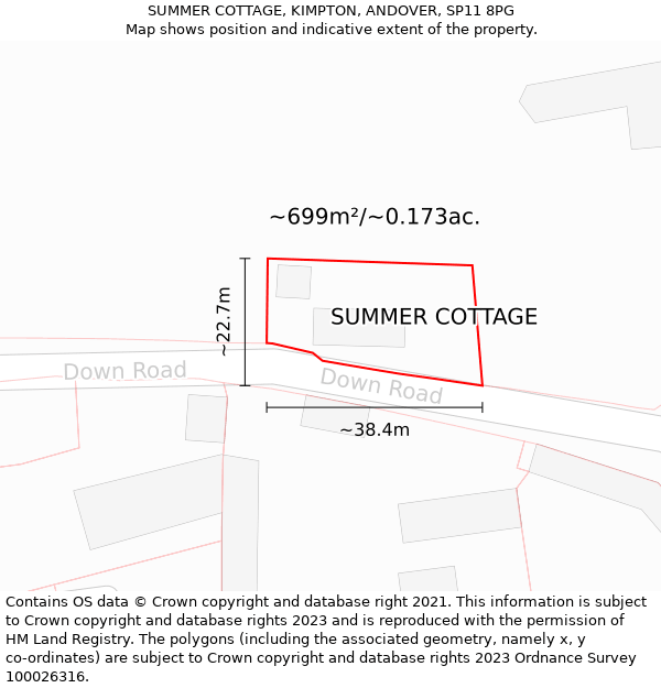 SUMMER COTTAGE, KIMPTON, ANDOVER, SP11 8PG: Plot and title map