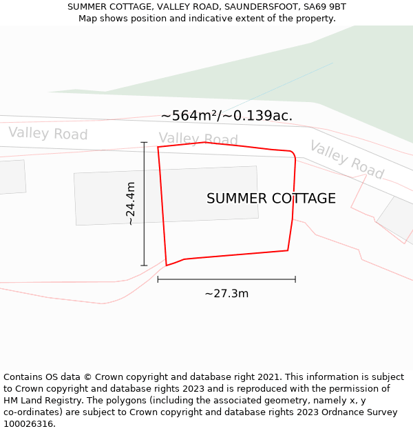 SUMMER COTTAGE, VALLEY ROAD, SAUNDERSFOOT, SA69 9BT: Plot and title map