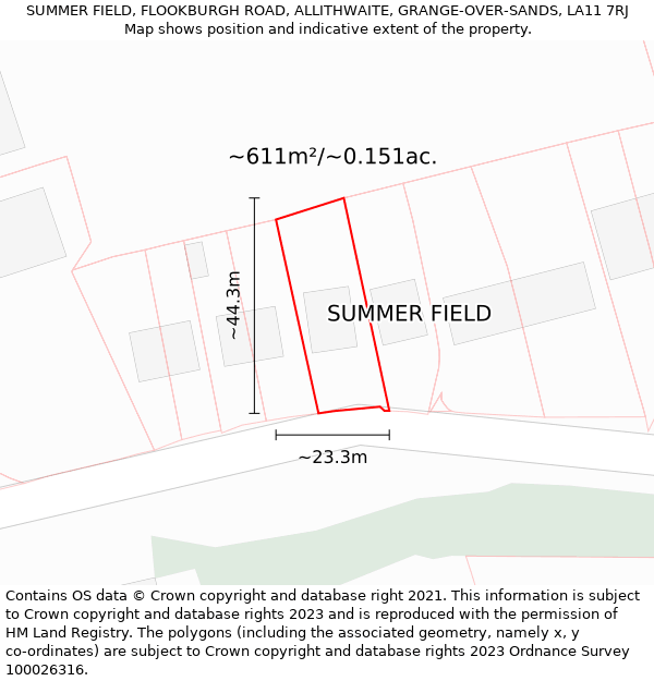 SUMMER FIELD, FLOOKBURGH ROAD, ALLITHWAITE, GRANGE-OVER-SANDS, LA11 7RJ: Plot and title map