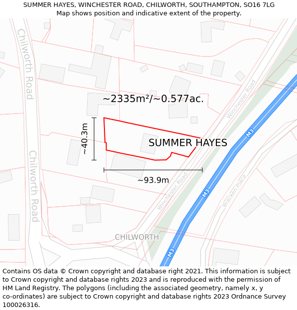 SUMMER HAYES, WINCHESTER ROAD, CHILWORTH, SOUTHAMPTON, SO16 7LG: Plot and title map