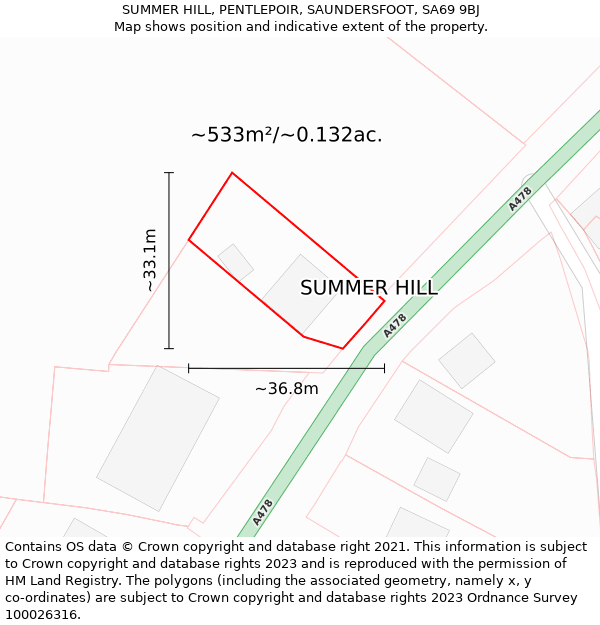 SUMMER HILL, PENTLEPOIR, SAUNDERSFOOT, SA69 9BJ: Plot and title map