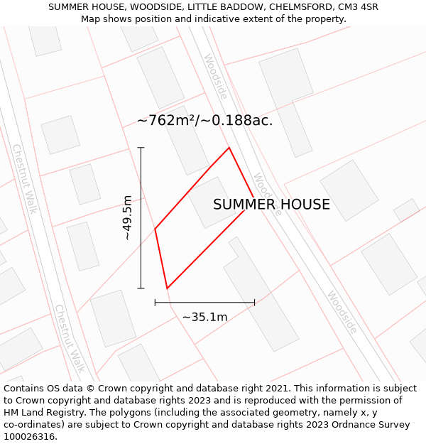 SUMMER HOUSE, WOODSIDE, LITTLE BADDOW, CHELMSFORD, CM3 4SR: Plot and title map