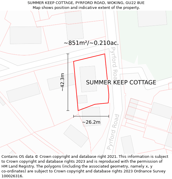SUMMER KEEP COTTAGE, PYRFORD ROAD, WOKING, GU22 8UE: Plot and title map