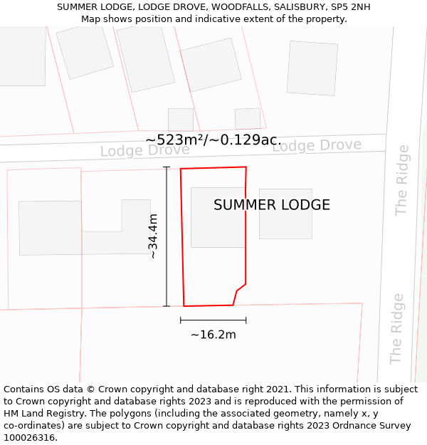 SUMMER LODGE, LODGE DROVE, WOODFALLS, SALISBURY, SP5 2NH: Plot and title map