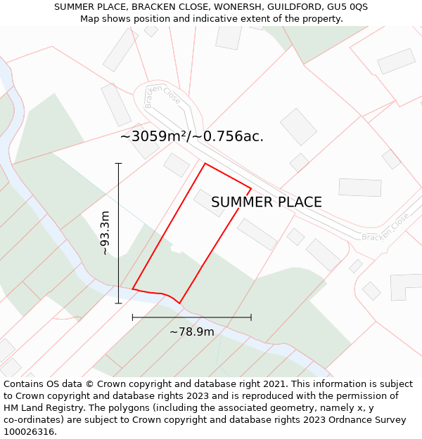 SUMMER PLACE, BRACKEN CLOSE, WONERSH, GUILDFORD, GU5 0QS: Plot and title map