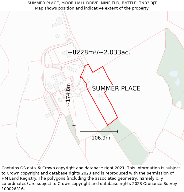 SUMMER PLACE, MOOR HALL DRIVE, NINFIELD, BATTLE, TN33 9JT: Plot and title map