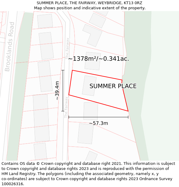 SUMMER PLACE, THE FAIRWAY, WEYBRIDGE, KT13 0RZ: Plot and title map