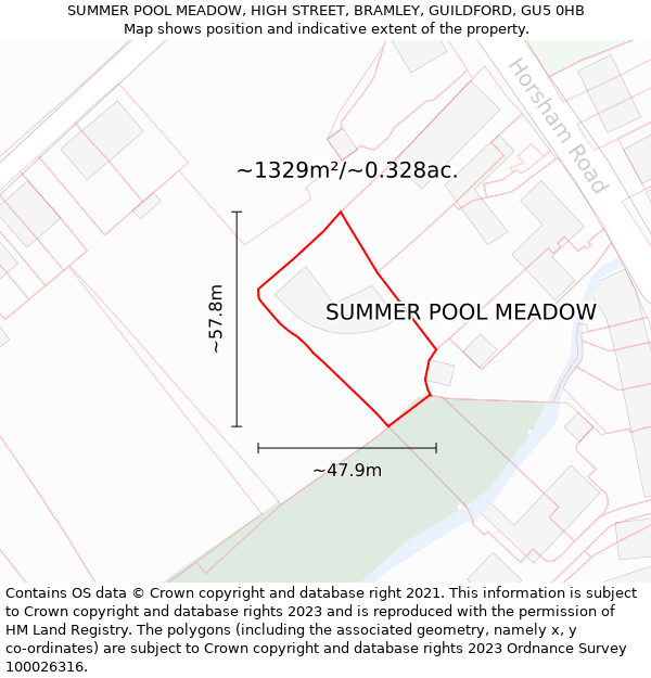 SUMMER POOL MEADOW, HIGH STREET, BRAMLEY, GUILDFORD, GU5 0HB: Plot and title map