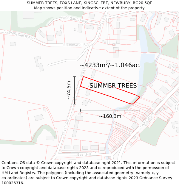 SUMMER TREES, FOXS LANE, KINGSCLERE, NEWBURY, RG20 5QE: Plot and title map