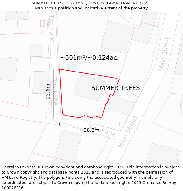 SUMMER TREES, TOW LANE, FOSTON, GRANTHAM, NG32 2LE: Plot and title map