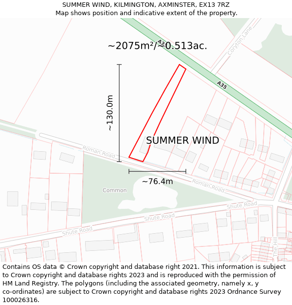 SUMMER WIND, KILMINGTON, AXMINSTER, EX13 7RZ: Plot and title map