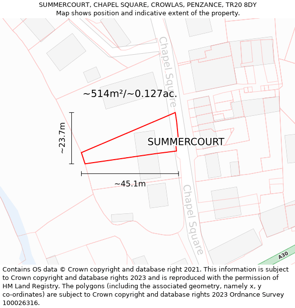 SUMMERCOURT, CHAPEL SQUARE, CROWLAS, PENZANCE, TR20 8DY: Plot and title map