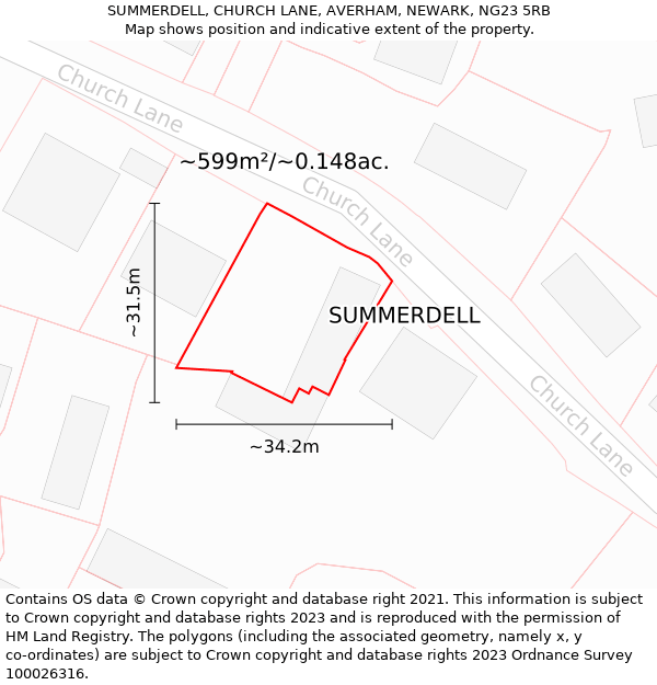 SUMMERDELL, CHURCH LANE, AVERHAM, NEWARK, NG23 5RB: Plot and title map