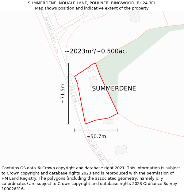 SUMMERDENE, NOUALE LANE, POULNER, RINGWOOD, BH24 3EL: Plot and title map