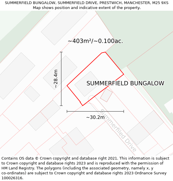 SUMMERFIELD BUNGALOW, SUMMERFIELD DRIVE, PRESTWICH, MANCHESTER, M25 9XS: Plot and title map