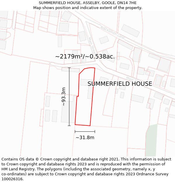 SUMMERFIELD HOUSE, ASSELBY, GOOLE, DN14 7HE: Plot and title map