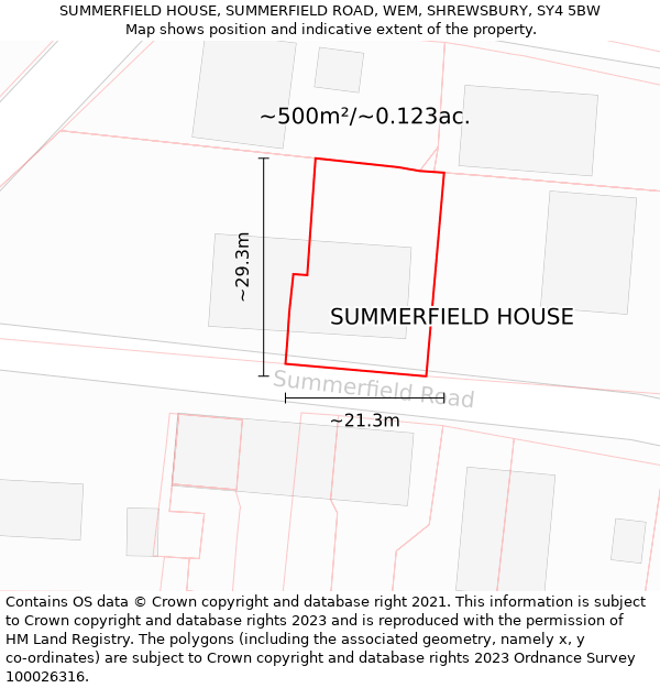 SUMMERFIELD HOUSE, SUMMERFIELD ROAD, WEM, SHREWSBURY, SY4 5BW: Plot and title map
