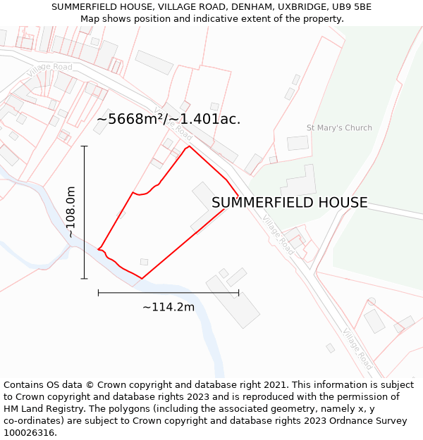 SUMMERFIELD HOUSE, VILLAGE ROAD, DENHAM, UXBRIDGE, UB9 5BE: Plot and title map
