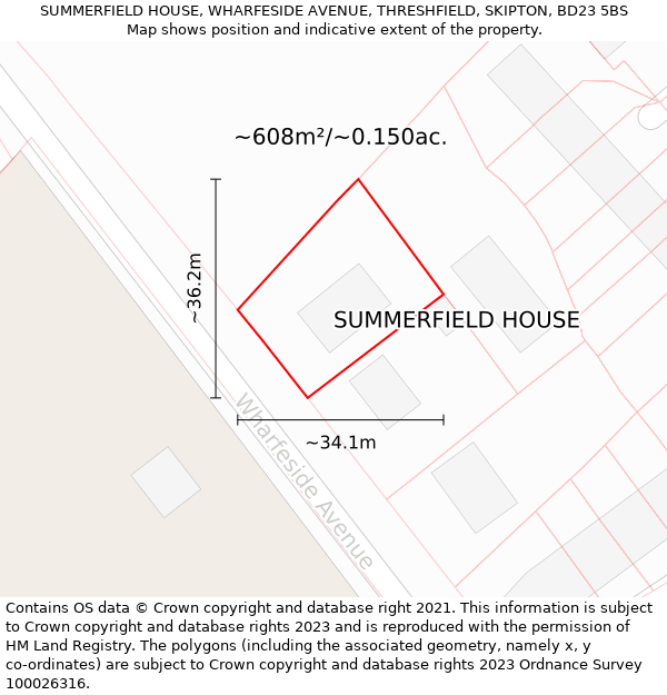 SUMMERFIELD HOUSE, WHARFESIDE AVENUE, THRESHFIELD, SKIPTON, BD23 5BS: Plot and title map