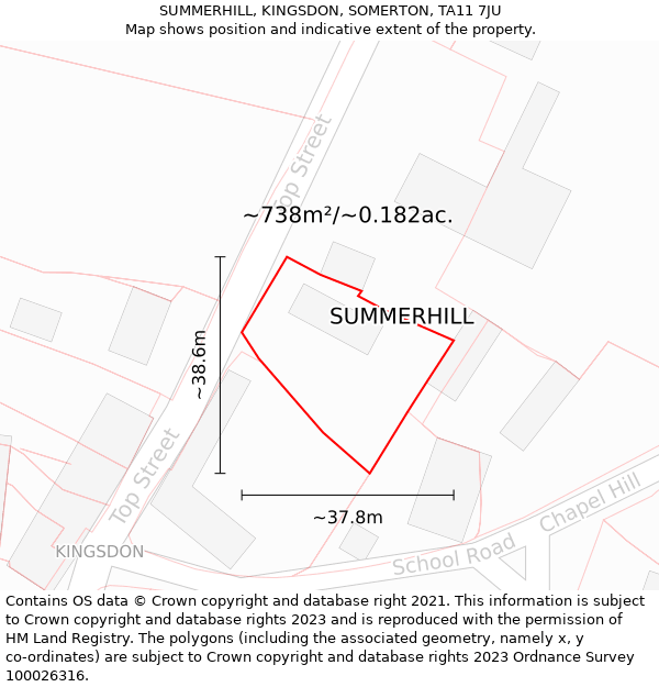 SUMMERHILL, KINGSDON, SOMERTON, TA11 7JU: Plot and title map