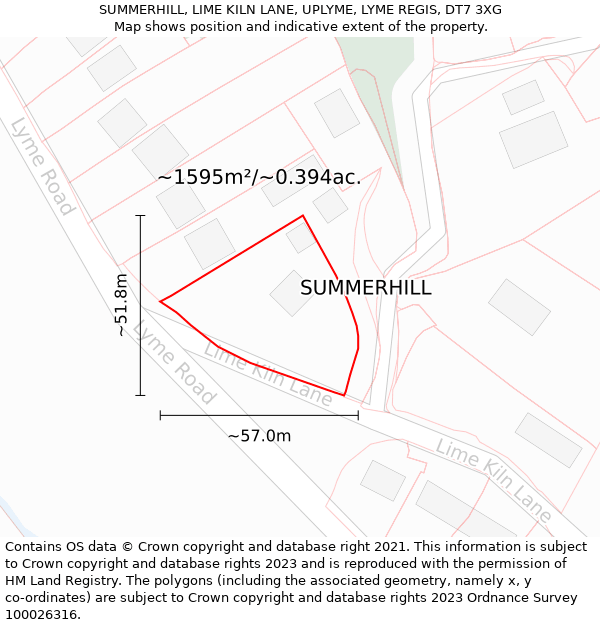 SUMMERHILL, LIME KILN LANE, UPLYME, LYME REGIS, DT7 3XG: Plot and title map