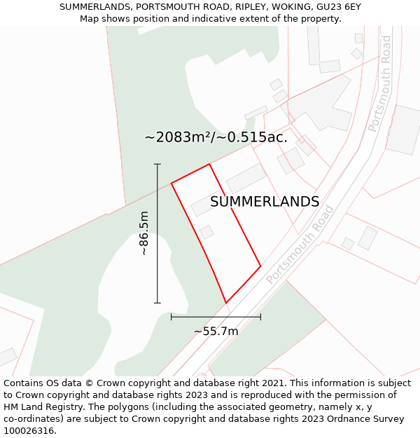 SUMMERLANDS, PORTSMOUTH ROAD, RIPLEY, WOKING, GU23 6EY: Plot and title map